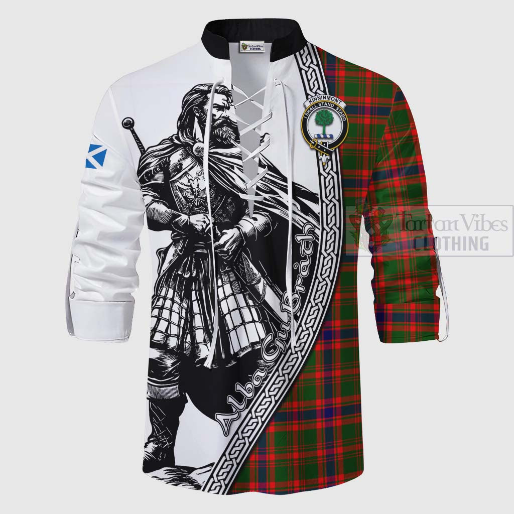 Kinninmont Tartan Clan Crest Ghillie Kilt Shirt with Highlander Warrior Celtic Style - Tartan Vibes Clothing