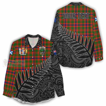 Kinninmont Crest Tartan Women's Casual Shirt with New Zealand Silver Fern Half Style - Tartan Vibes Clothing