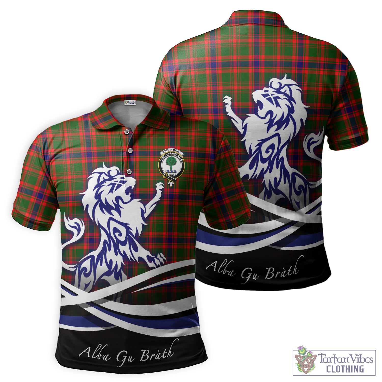 Kinninmont Tartan Polo Shirt with Alba Gu Brath Regal Lion Emblem - Tartan Vibes Clothing