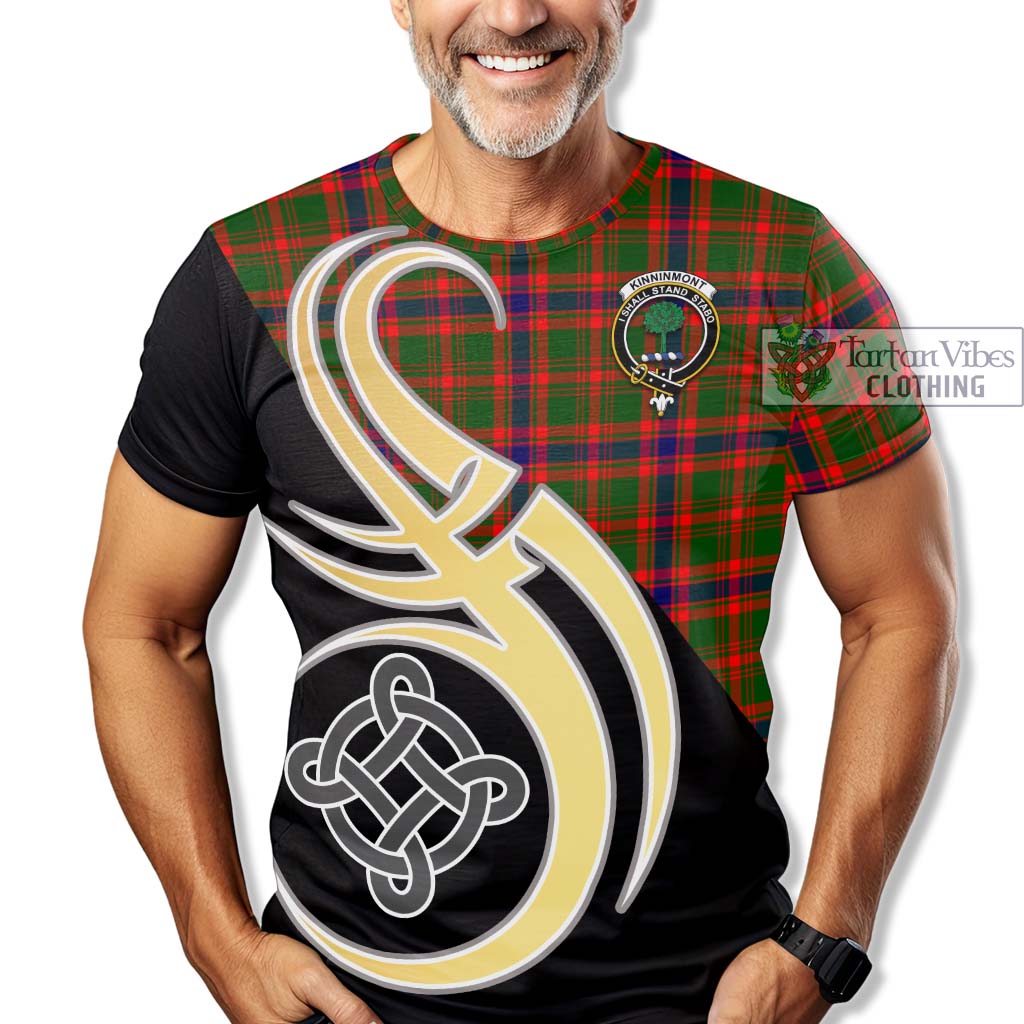 Kinninmont Tartan T-Shirt with Family Crest and Celtic Symbol Style - Tartan Vibes Clothing