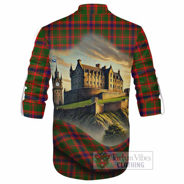 Kinninmont Tartan Family Crest Ghillie Kilt Shirt with Scottish Ancient Castle Style - Tartan Vibes Clothing