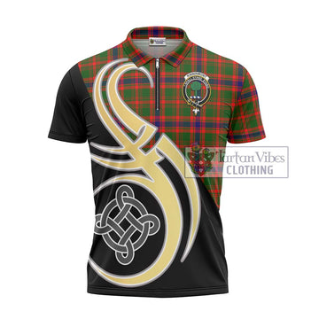 Kinninmont Tartan Zipper Polo Shirt with Family Crest and Celtic Symbol Style - Tartan Vibes Clothing