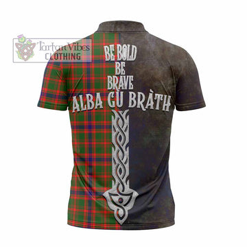 Kinninmont Tartan Family Crest Zipper Polo Shirt Alba Gu Brath Be Brave Lion Ancient Style - Tartan Vibes Clothing