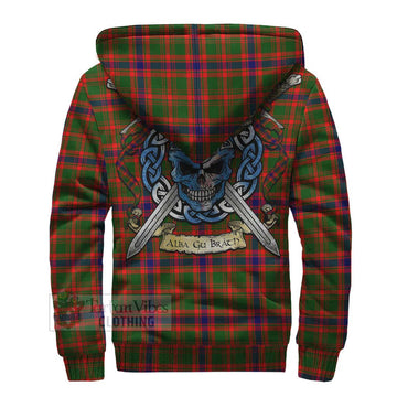 Kinninmont Tartan Sherpa Hoodie with Family Crest Celtic Skull Style - Tartan Vibes Clothing