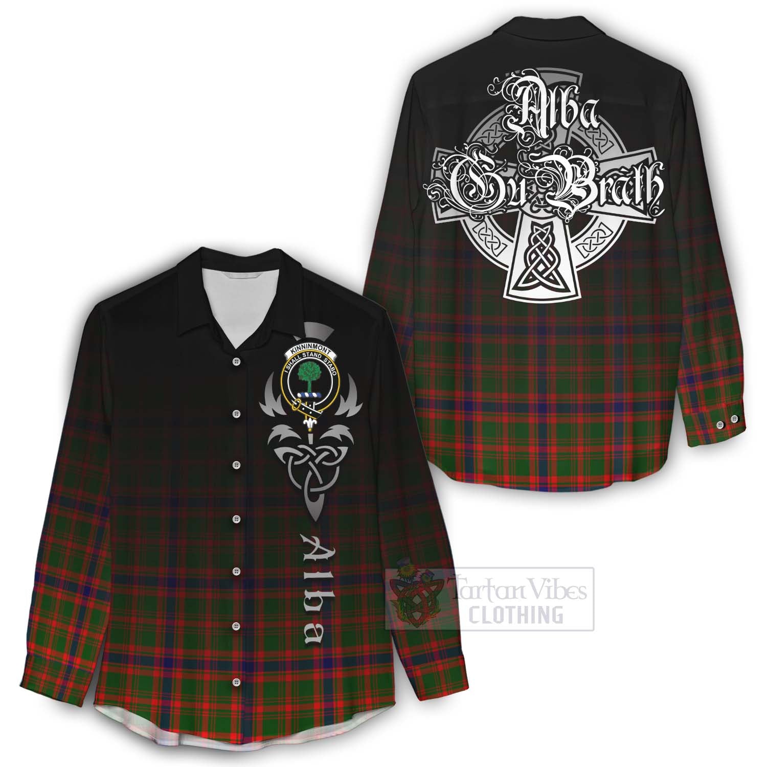 Tartan Vibes Clothing Kinninmont Tartan Women's Casual Shirt Featuring Alba Gu Brath Family Crest Celtic Inspired