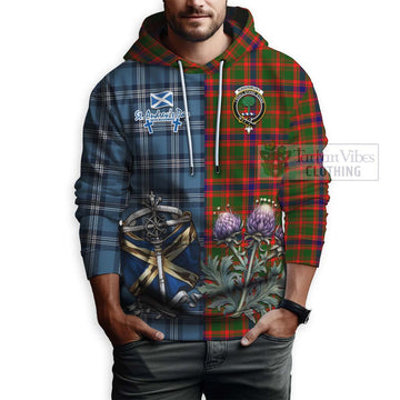 Kinninmont Tartan Hoodie Happy St. Andrew's Day Half Tartan Style - Tartan Vibes Clothing