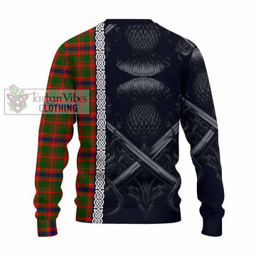 Kinninmont Tartan Knitted Sweater with Family Crest Cross Sword Thistle Celtic Vibes - Tartan Vibes Clothing