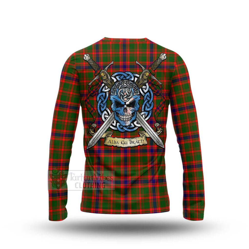Kinninmont Tartan Long Sleeve T-Shirt with Family Crest Celtic Skull Style - Tartan Vibes Clothing
