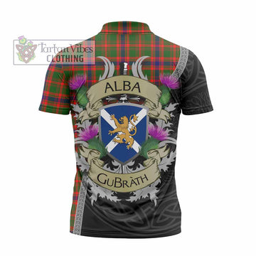Kinninmont Tartan Family Crest Zipper Polo Shirt Lion Rampant Royal Thistle Shield Celtic Inspired - Tartan Vibes Clothing