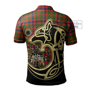 Kinninmont Tartan Polo Shirt with Family Crest Celtic Wolf Style - Tartan Vibes Clothing