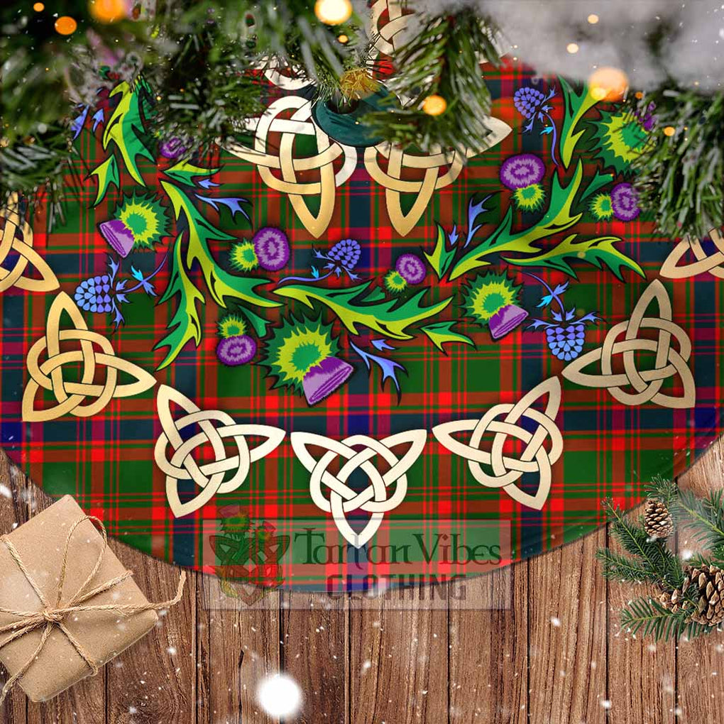 Tartan Vibes Clothing Kinninmont Tartan Christmas Tree Skirt with Thistle Celtic Knot Style