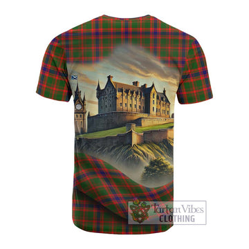 Kinninmont Tartan Family Crest Cotton T-shirt with Scottish Ancient Castle Style - Tartan Vibes Clothing