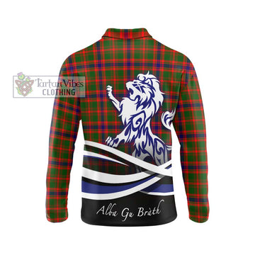 Kinninmont Tartan Long Sleeve Polo Shirt with Alba Gu Brath Regal Lion Emblem - Tartan Vibes Clothing