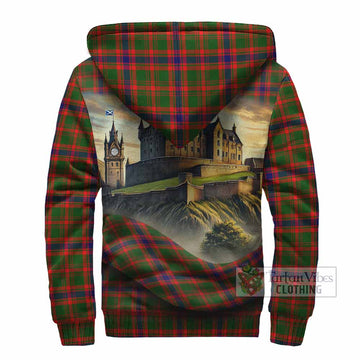 Kinninmont Tartan Family Crest Sherpa Hoodie with Scottish Ancient Castle Style - Tartan Vibes Clothing