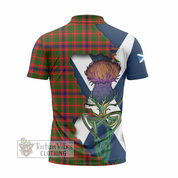 Kinninmont Tartan Family Crest Zipper Polo Shirt Scottish Thistle Celtic Inspired - Tartan Vibes Clothing