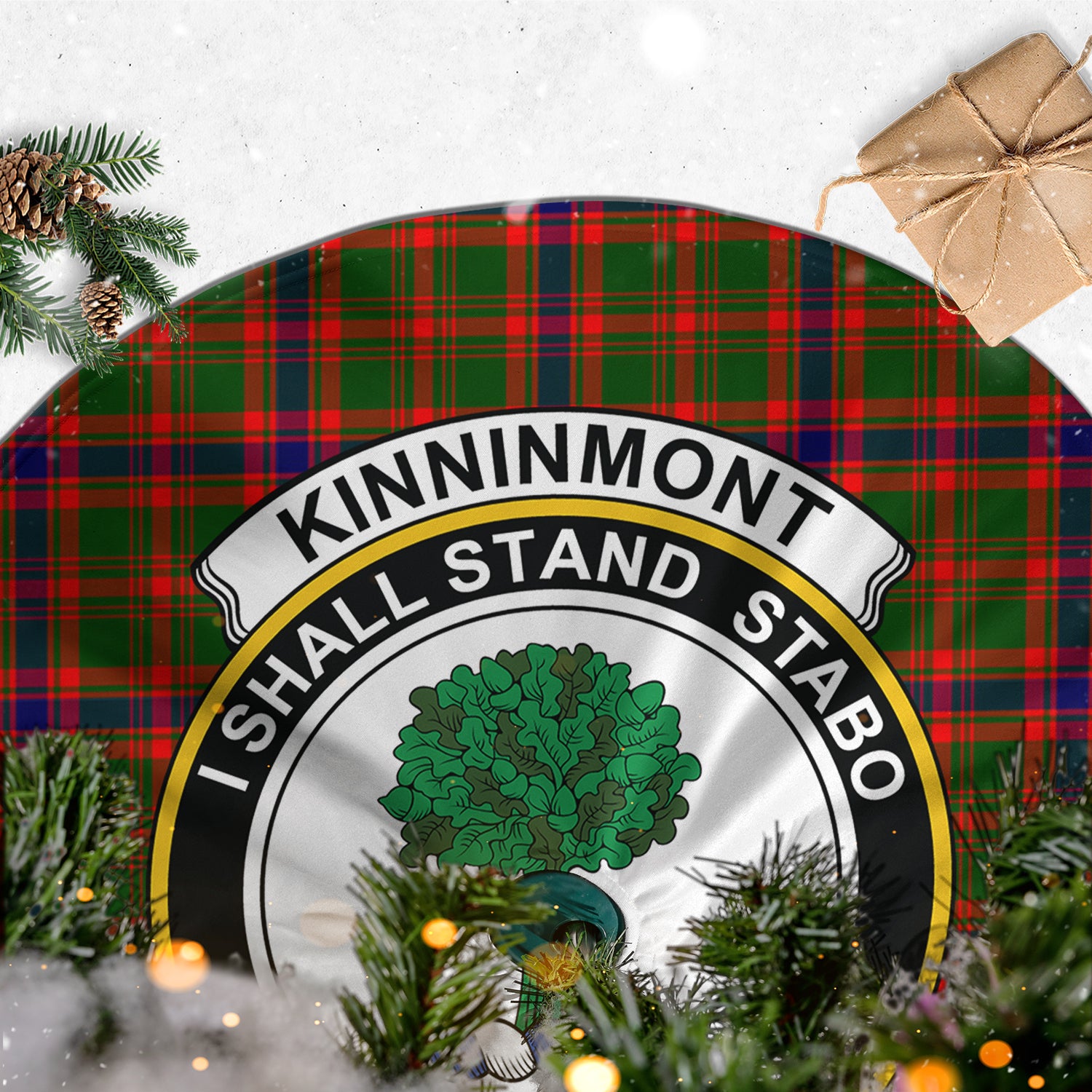 Kinninmont Tartan Christmas Tree Skirt with Family Crest - Tartan Vibes Clothing