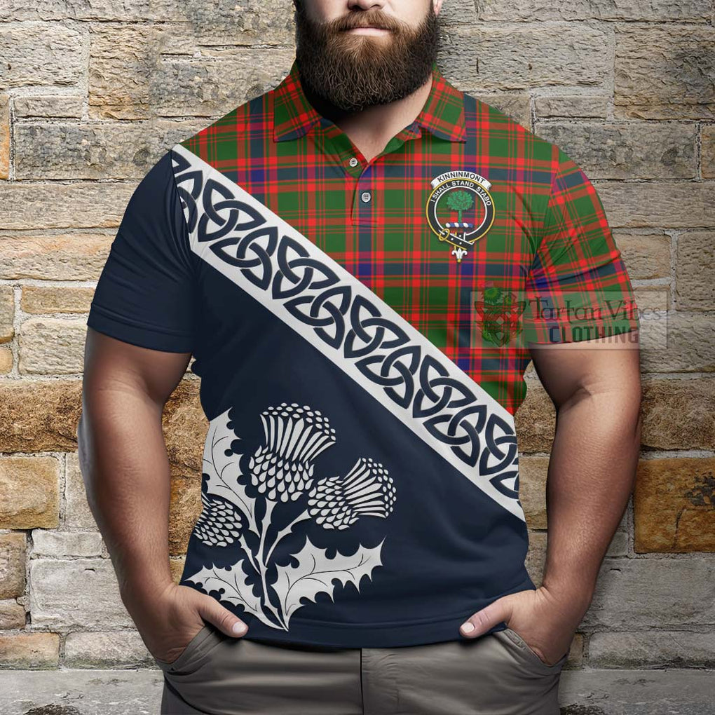 Kinninmont Tartan Polo Shirt Featuring Thistle and Scotland Map - Tartanvibesclothing Store