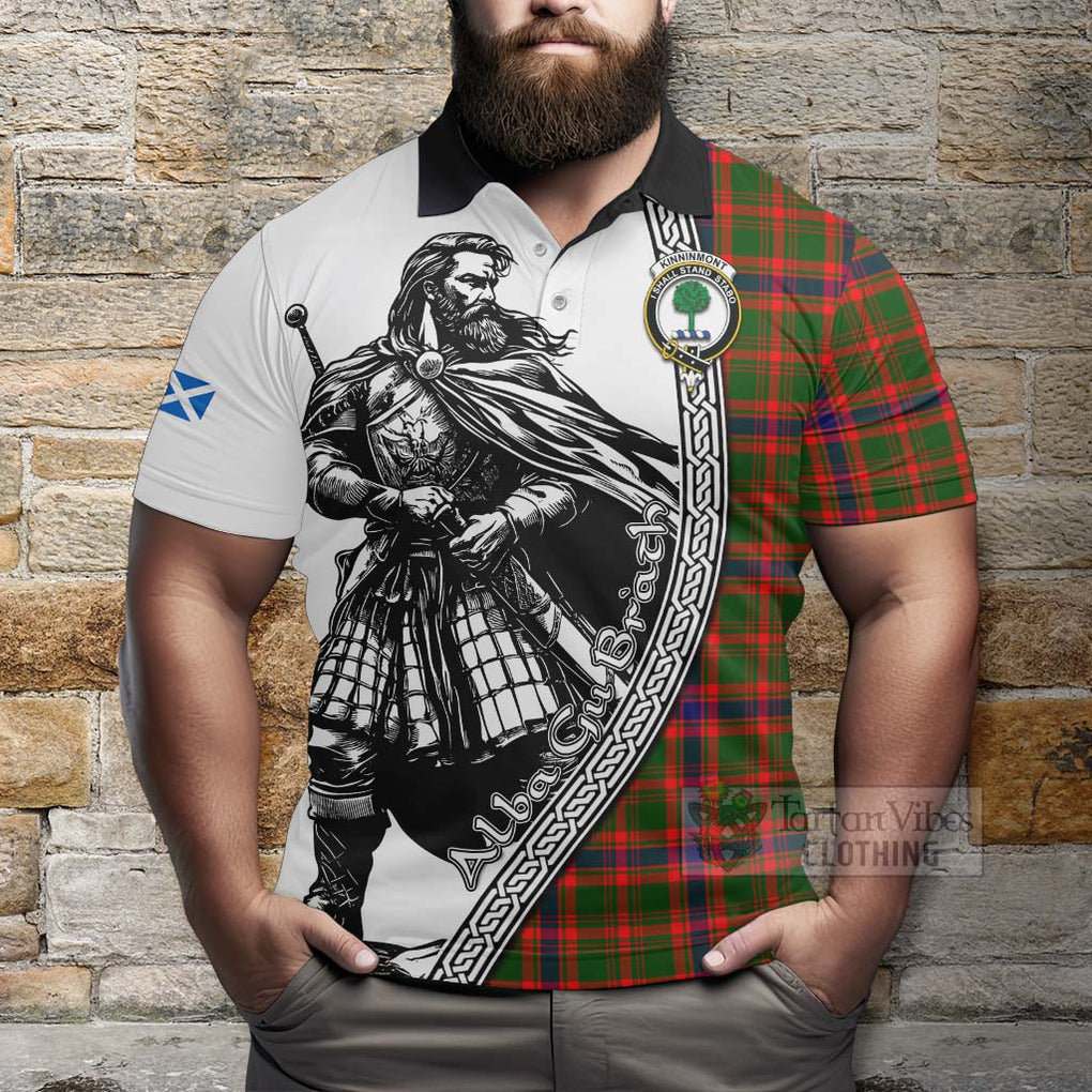 Kinninmont Tartan Clan Crest Polo Shirt with Highlander Warrior Celtic Style - Tartan Vibes Clothing