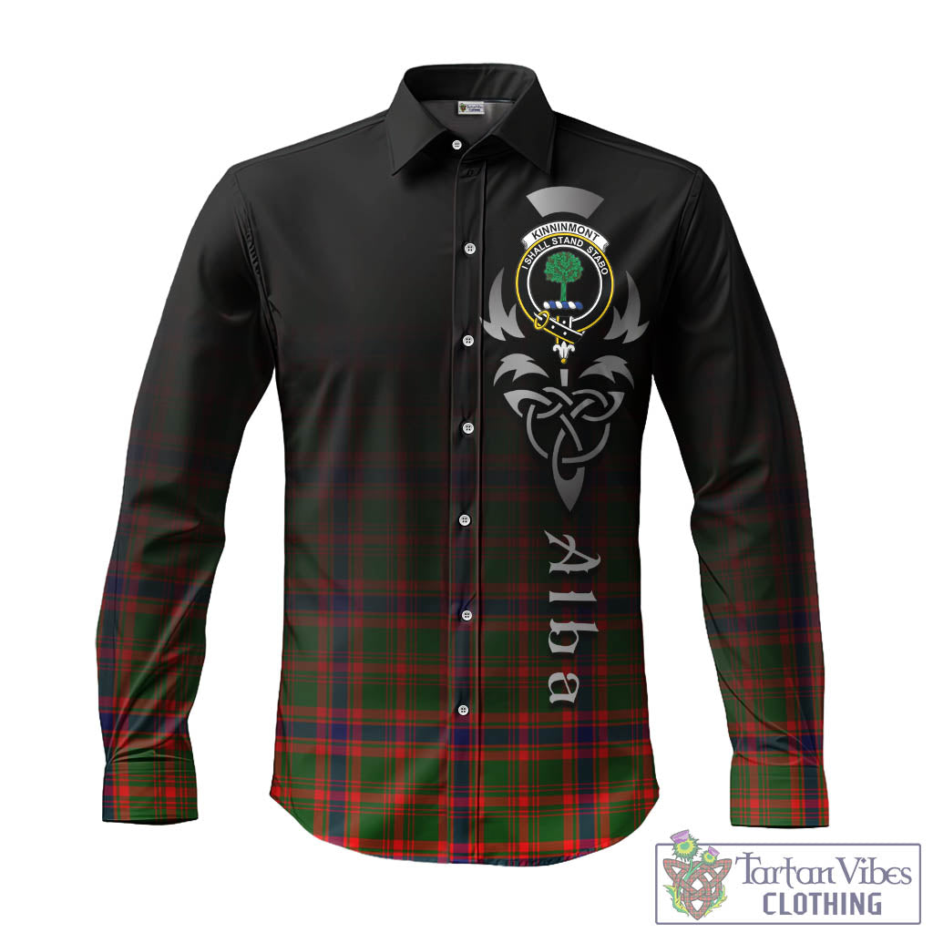 Kinninmont Tartan Long Sleeve Button Up Featuring Alba Gu Brath Family Crest Celtic Inspired - Tartan Vibes Clothing