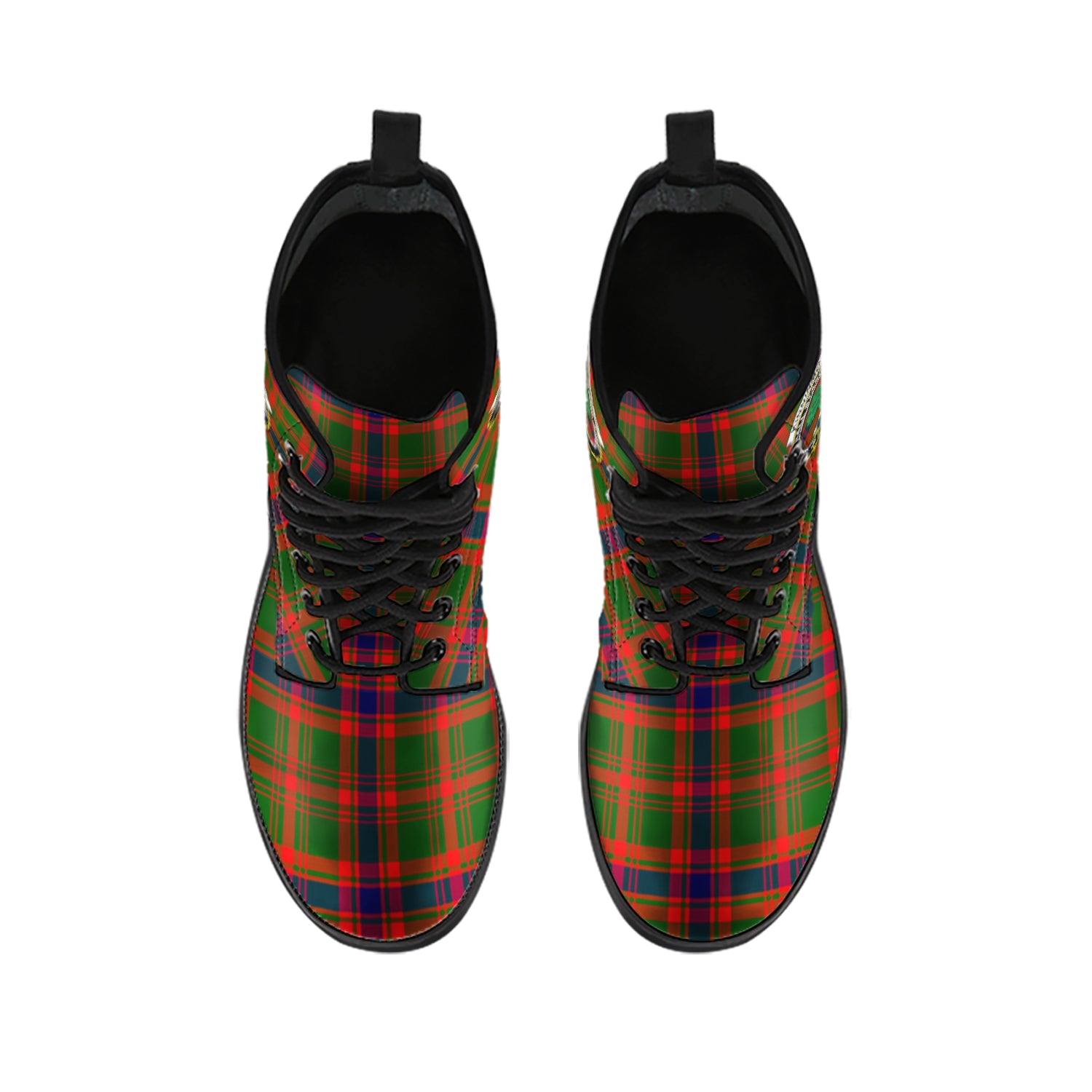 Kinninmont Tartan Leather Boots with Family Crest - Tartan Vibes Clothing
