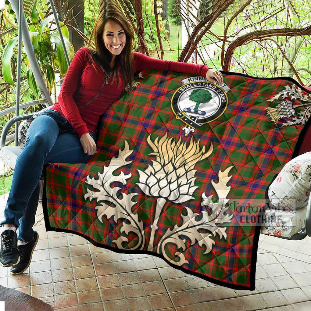 Kinninmont Tartan Quilt with Family Crest and Golden Thistle Style - Tartan Vibes Clothing
