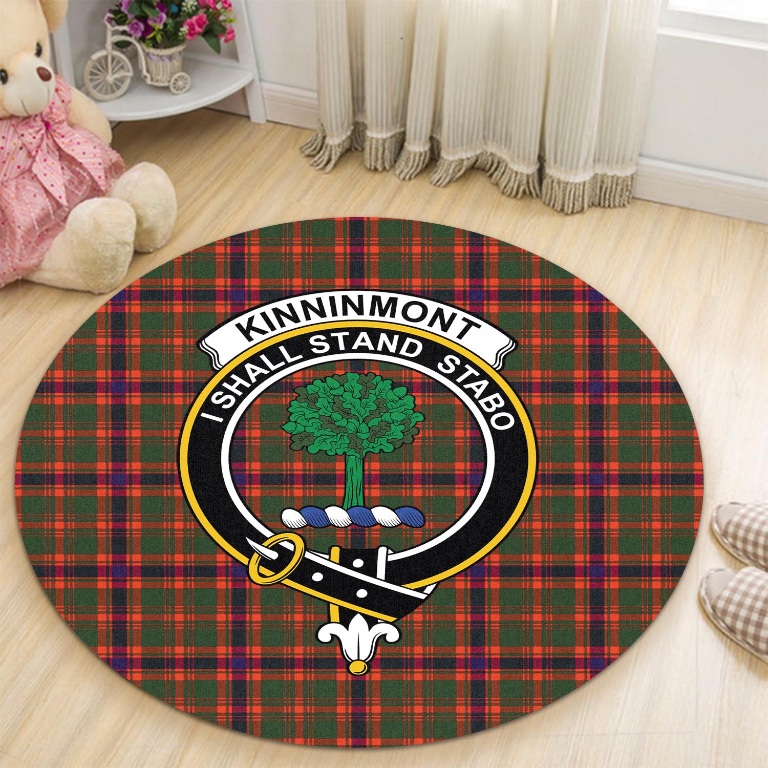 Kinninmont Tartan Round Rug with Family Crest - Tartan Vibes Clothing