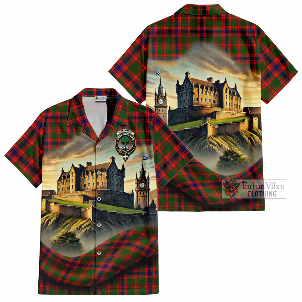 Kinninmont Tartan Family Crest Hawaiian Shirt with Scottish Ancient Castle Style - Tartan Vibes Clothing