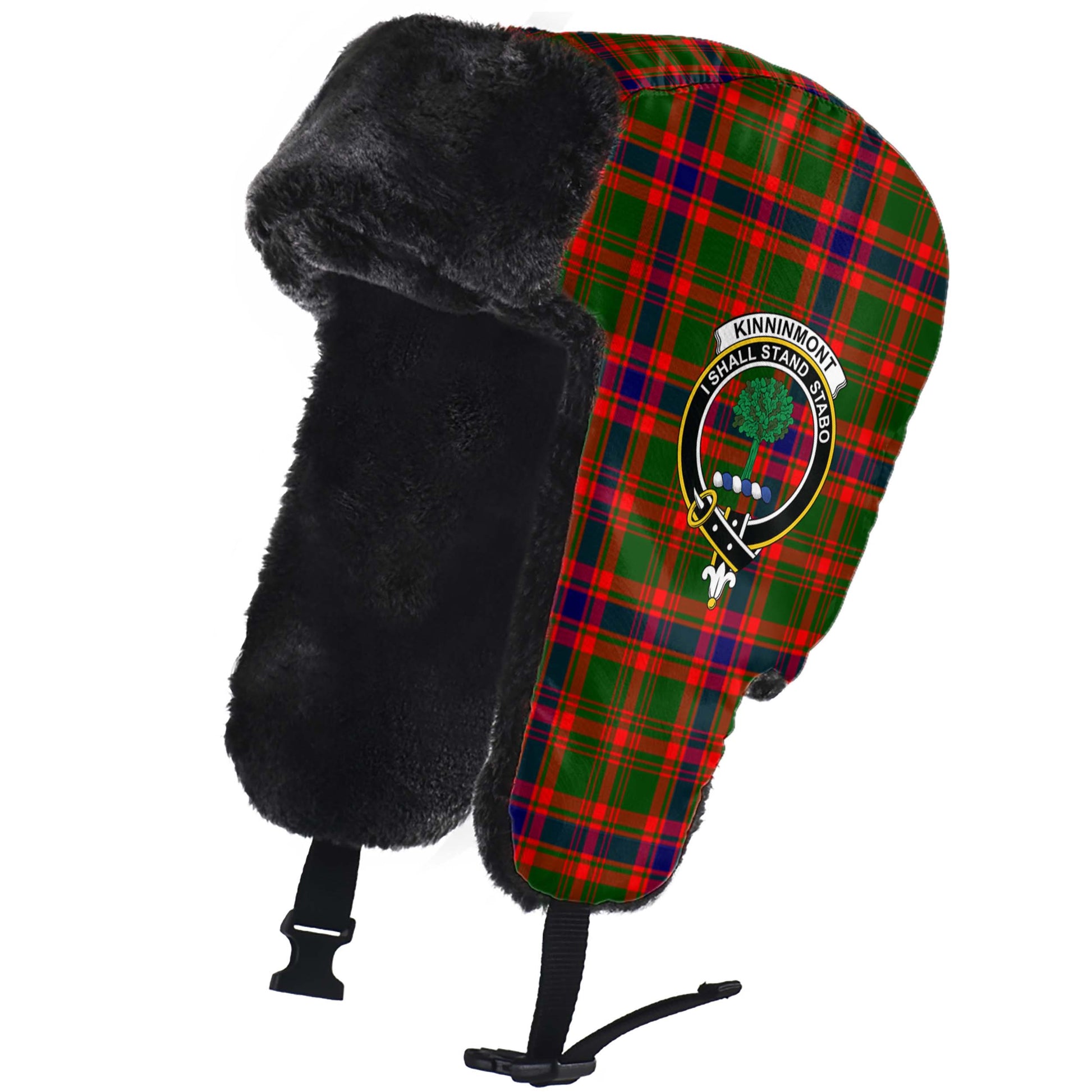 Kinninmont Tartan Winter Trapper Hat with Family Crest - Tartan Vibes Clothing