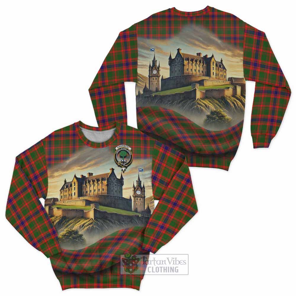 Kinninmont Tartan Family Crest Sweatshirt with Scottish Ancient Castle Style - Tartan Vibes Clothing