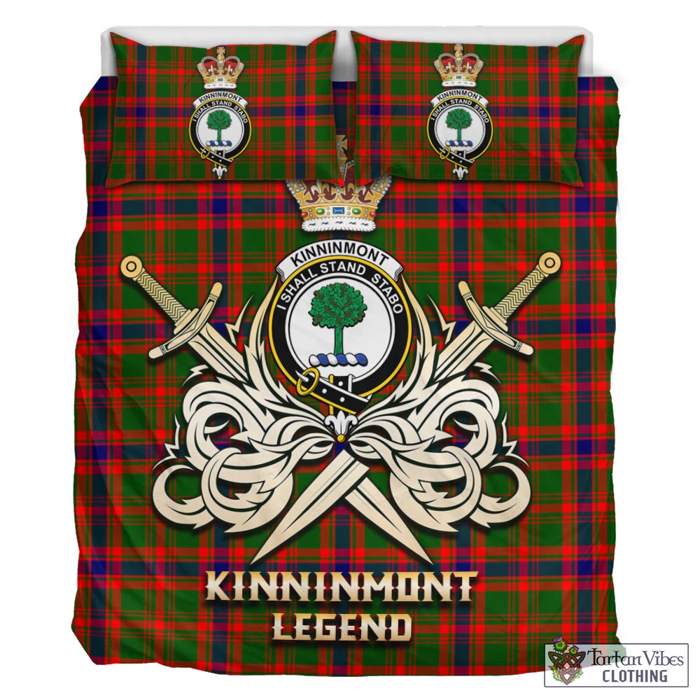 Tartan Vibes Clothing Kinninmont Tartan Bedding Set with Clan Crest and the Golden Sword of Courageous Legacy