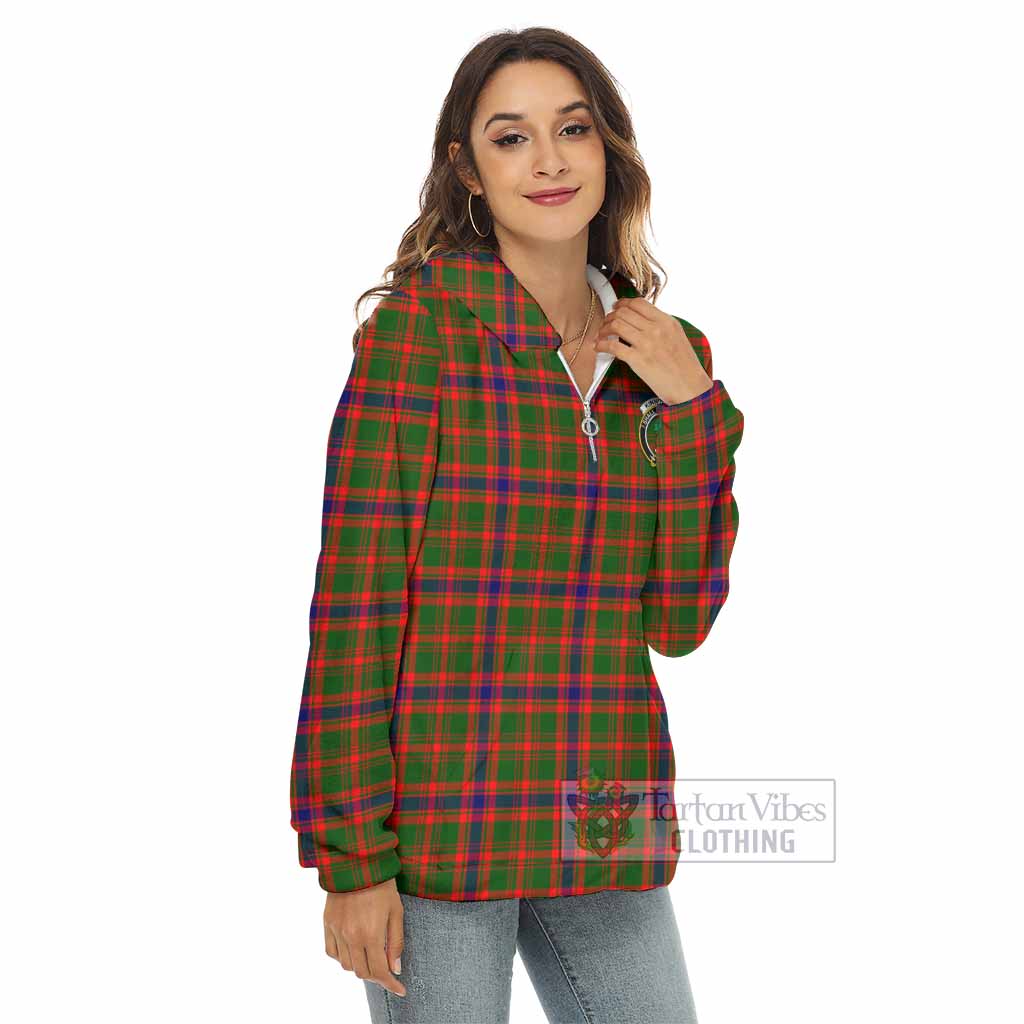 Kinninmont Tartan Women's Borg Fleece Hoodie with Half Zip with Family Crest - Tartan Vibes Clothing