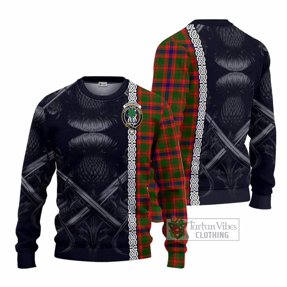 Kinninmont Tartan Knitted Sweater with Family Crest Cross Sword Thistle Celtic Vibes - Tartan Vibes Clothing