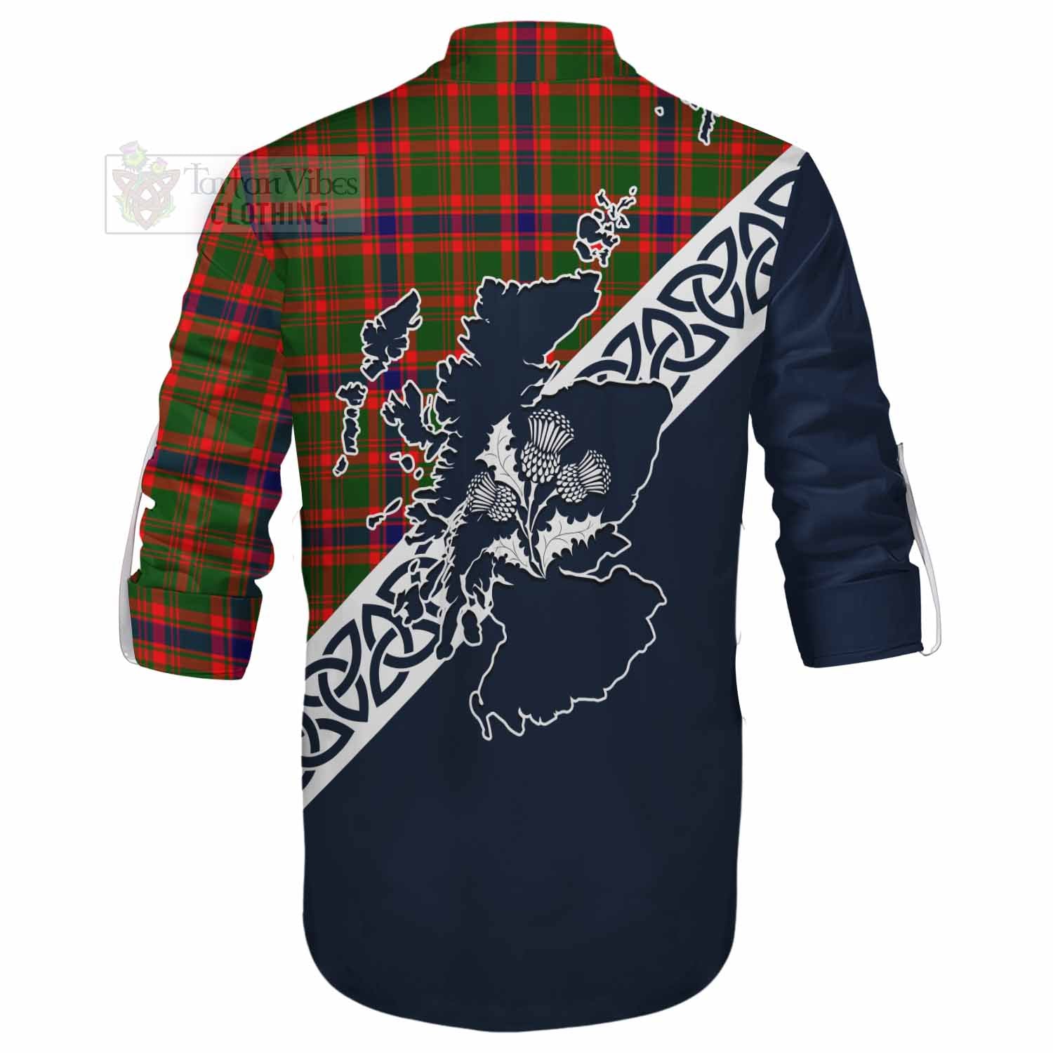 Kinninmont Tartan Ghillie Kilt Shirt Featuring Thistle and Scotland Map - Tartan Vibes Clothing
