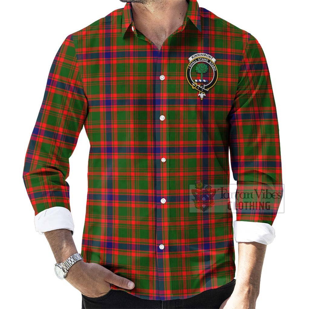 Kinninmont Tartan Long Sleeve Button Shirt with Family Crest Celtic Skull Style - Tartan Vibes Clothing