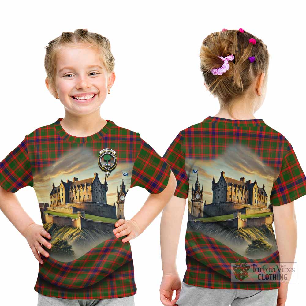 Kinninmont Tartan Family Crest Kid T-Shirt with Scottish Ancient Castle Style - Tartan Vibes Clothing