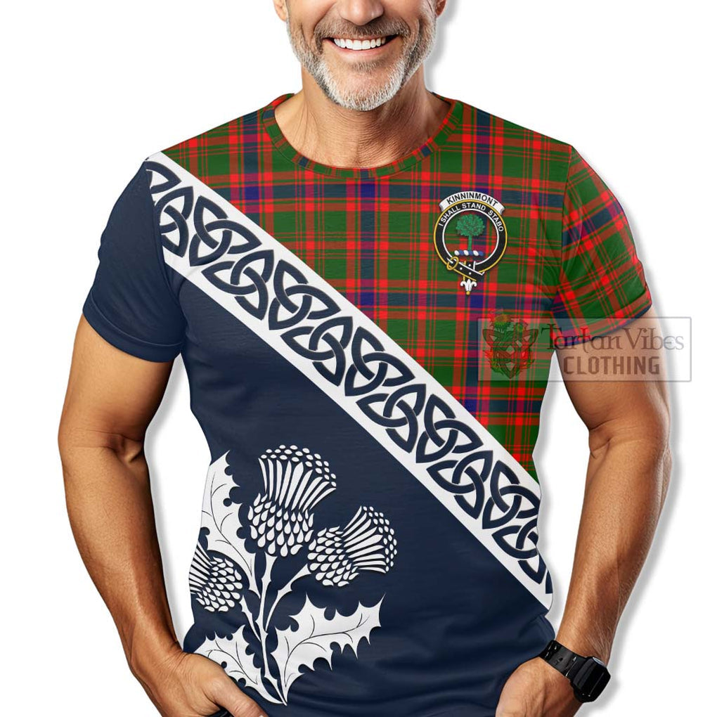 Kinninmont Tartan T-Shirt Featuring Thistle and Scotland Map - Tartanvibesclothing Store