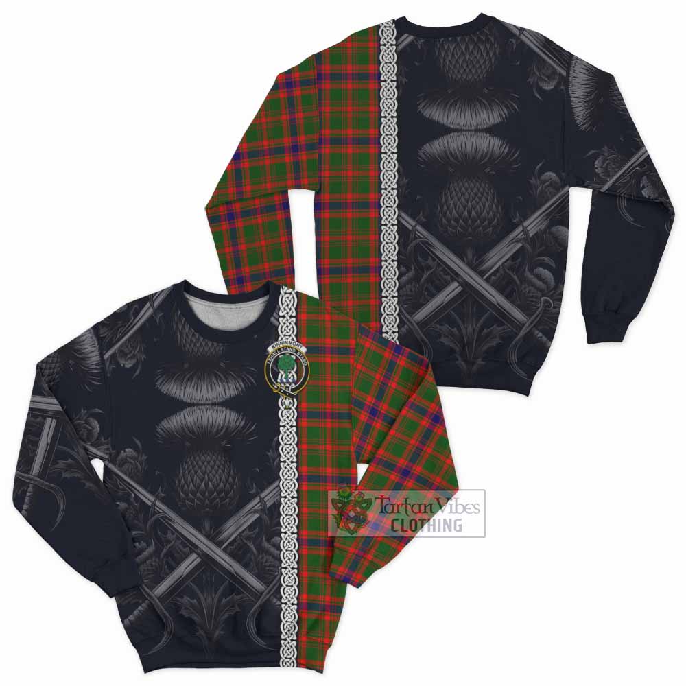 Kinninmont Tartan Sweatshirt with Family Crest Cross Sword Thistle Celtic Vibes - Tartan Vibes Clothing