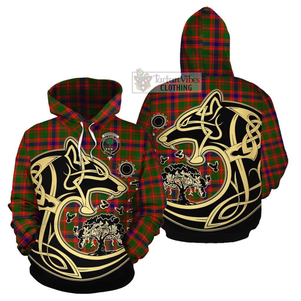 Kinninmont Tartan Cotton Hoodie with Family Crest Celtic Wolf Style Zip Hoodie - Tartan Vibes Clothing