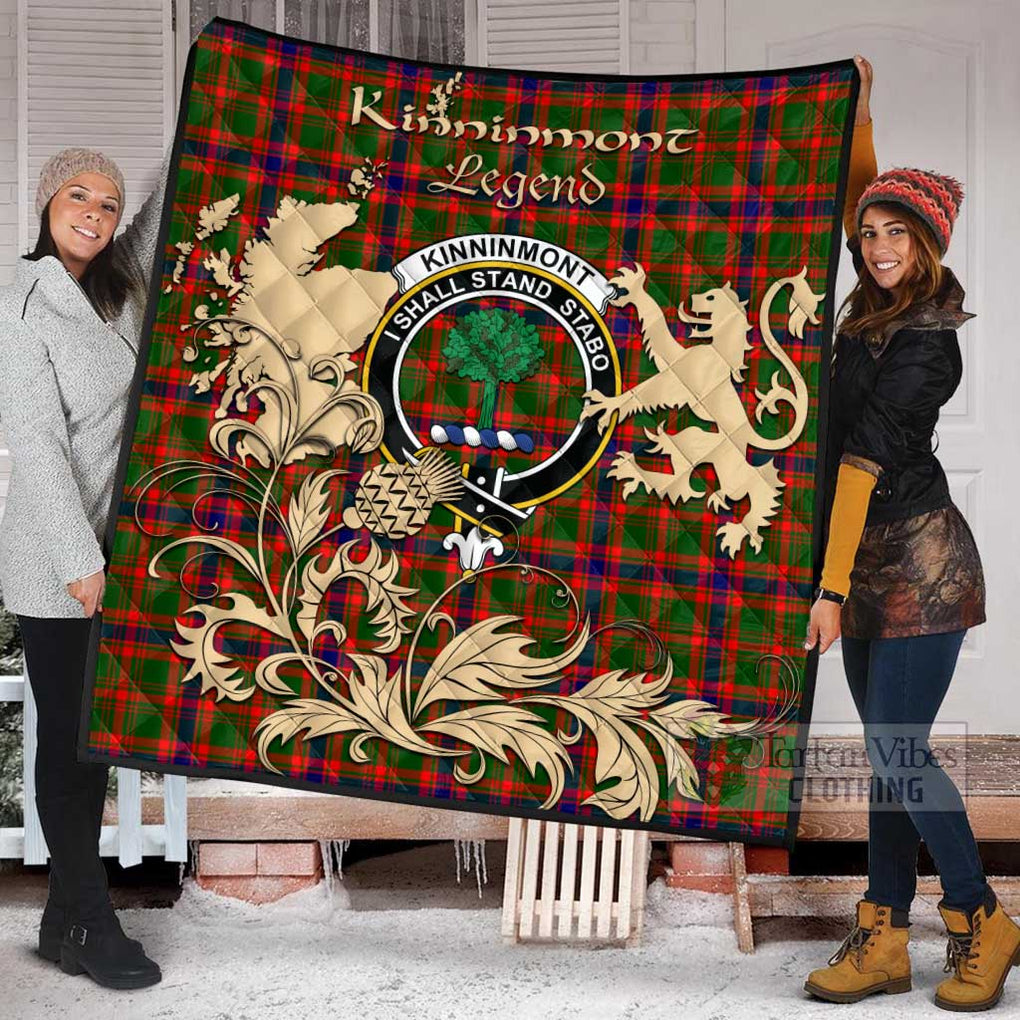 Tartan Vibes Clothing Kinninmont Tartan Quilt with Family Crest and Scottish Symbol Style