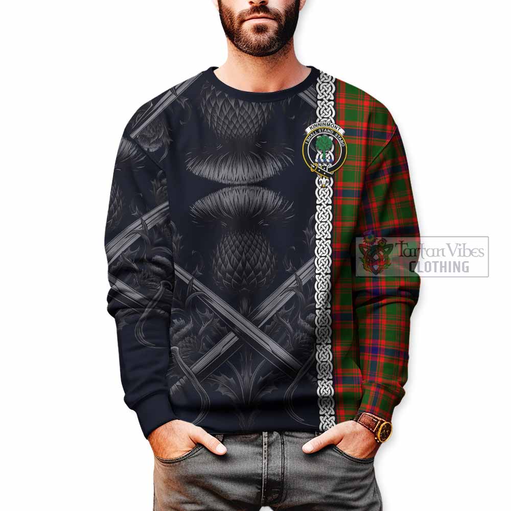 Kinninmont Tartan Sweatshirt with Family Crest Cross Sword Thistle Celtic Vibes - Tartan Vibes Clothing