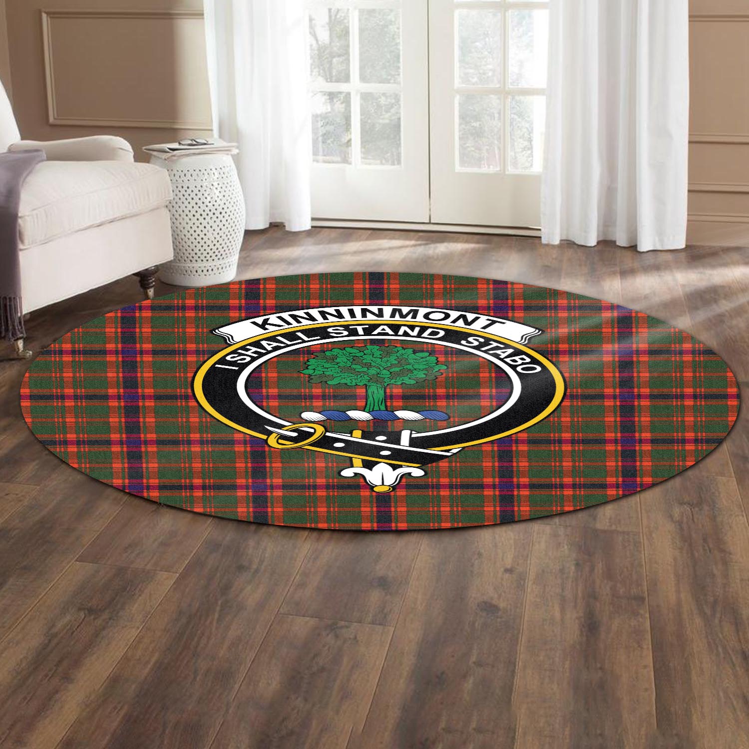 Kinninmont Tartan Round Rug with Family Crest - Tartan Vibes Clothing