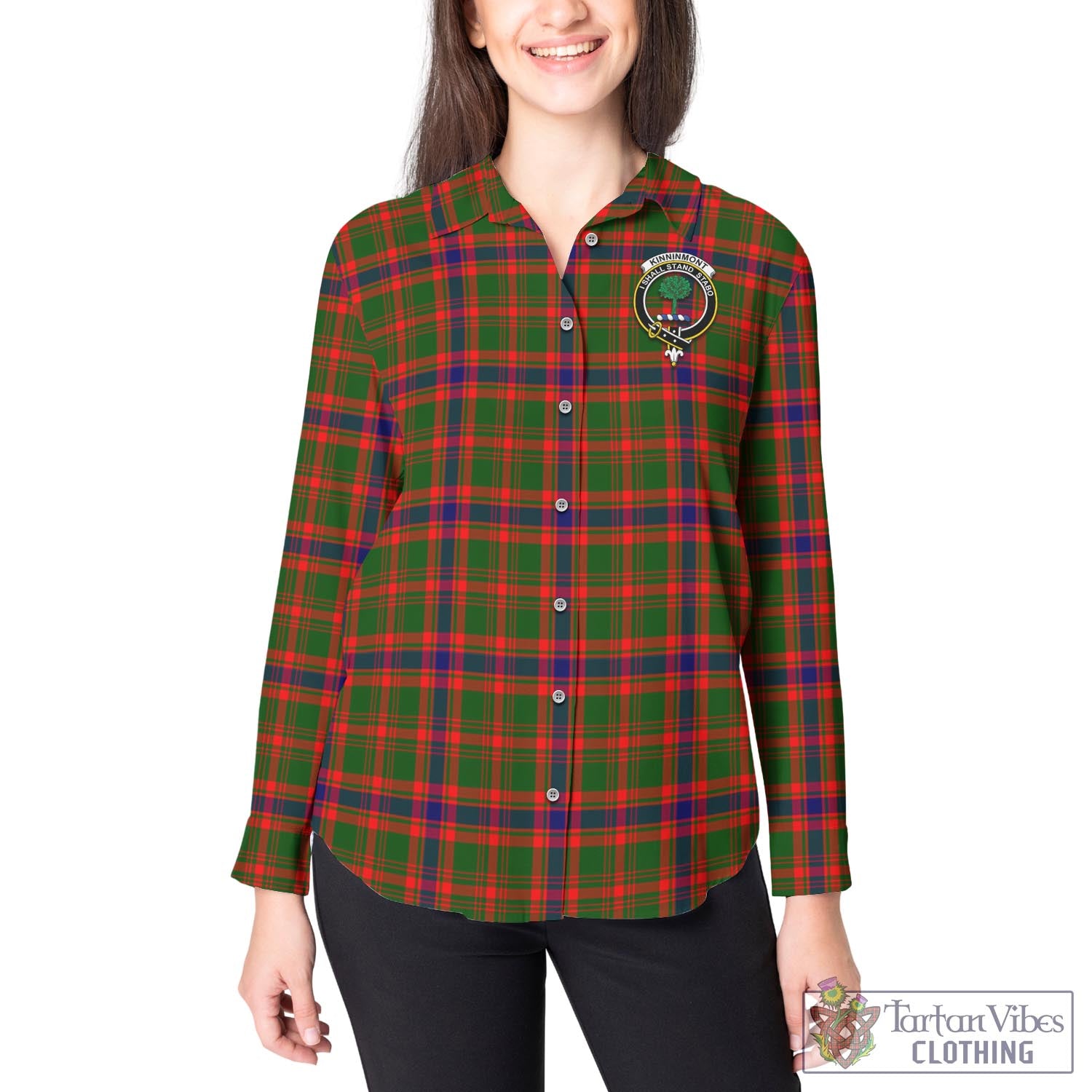 Kinninmont Tartan Women's Casual Shirt with Family Crest - Tartan Vibes Clothing