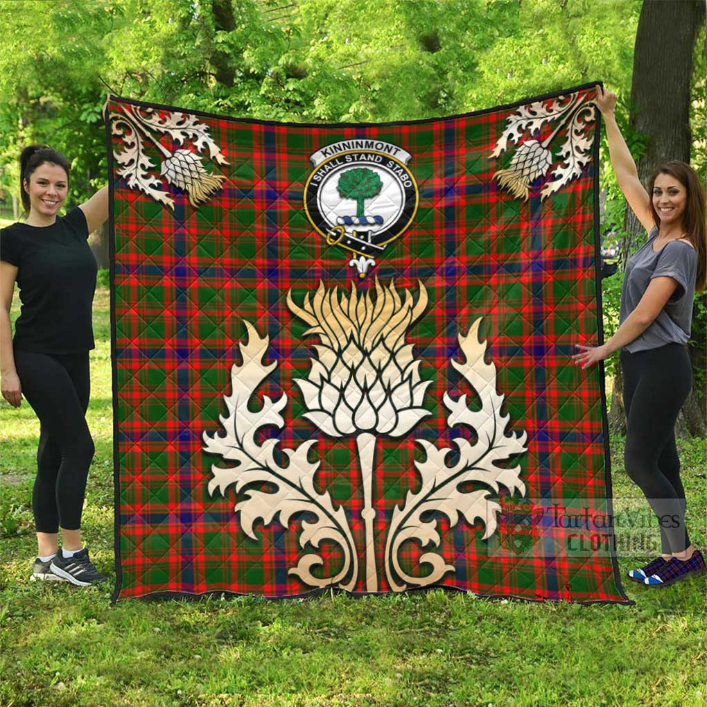 Kinninmont Tartan Quilt with Family Crest and Golden Thistle Style - Tartan Vibes Clothing
