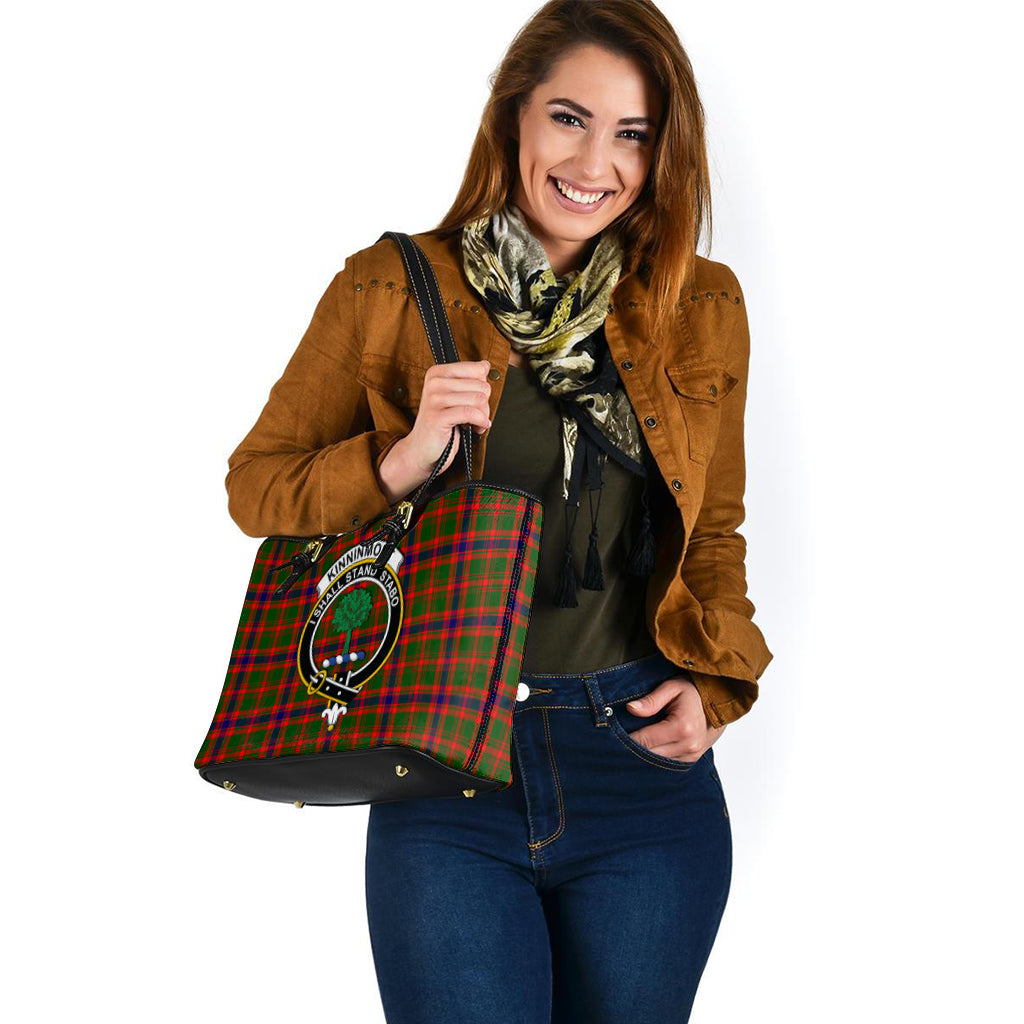 Kinninmont Tartan Leather Tote Bag with Family Crest - Tartan Vibes Clothing
