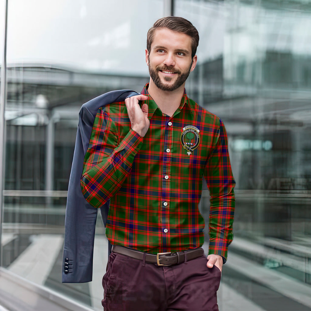 Kinninmont Tartan Long Sleeve Button Up Shirt with Family Crest - Tartan Vibes Clothing