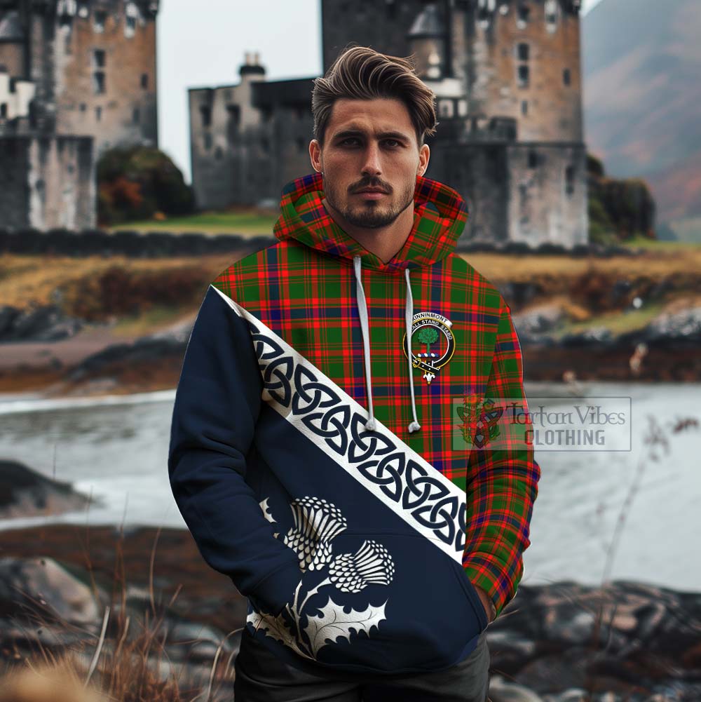 Kinninmont Tartan Cotton Hoodie Featuring Thistle and Scotland Map - Tartan Vibes Clothing