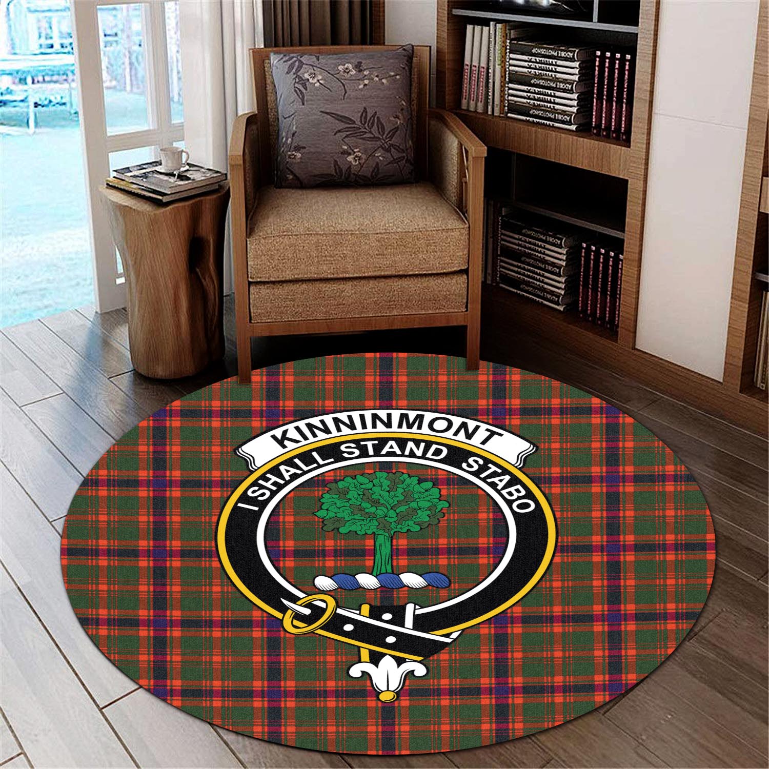 Kinninmont Tartan Round Rug with Family Crest - Tartan Vibes Clothing