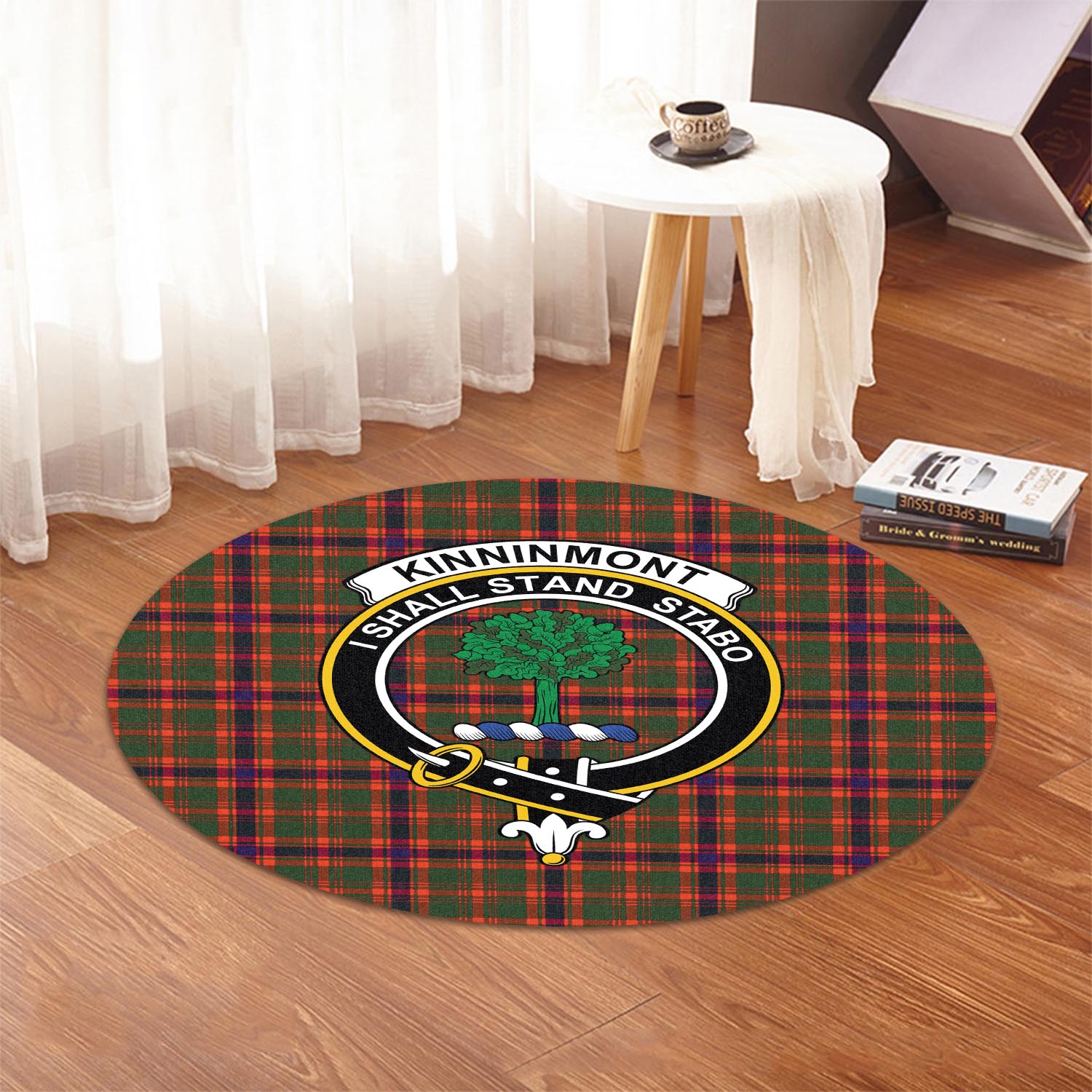 Kinninmont Tartan Round Rug with Family Crest - Tartan Vibes Clothing