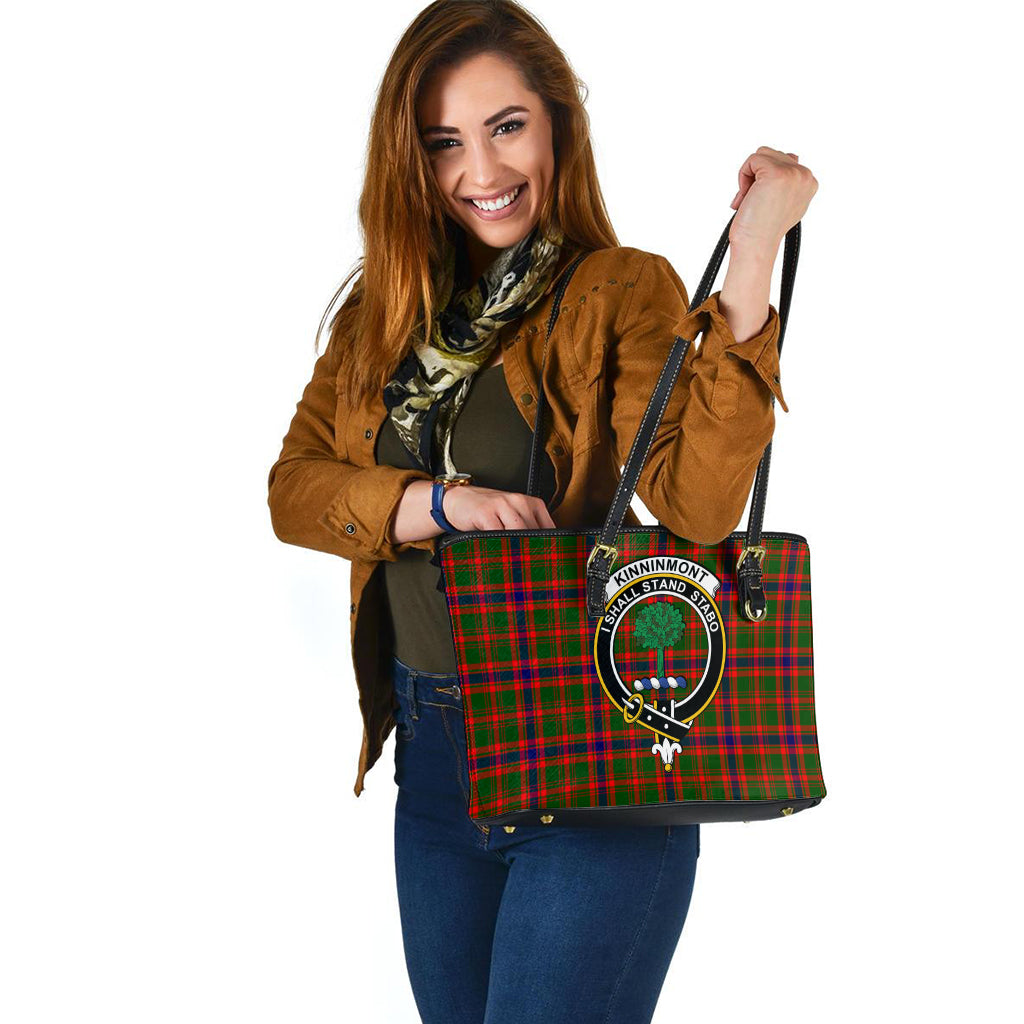 Kinninmont Tartan Leather Tote Bag with Family Crest - Tartan Vibes Clothing