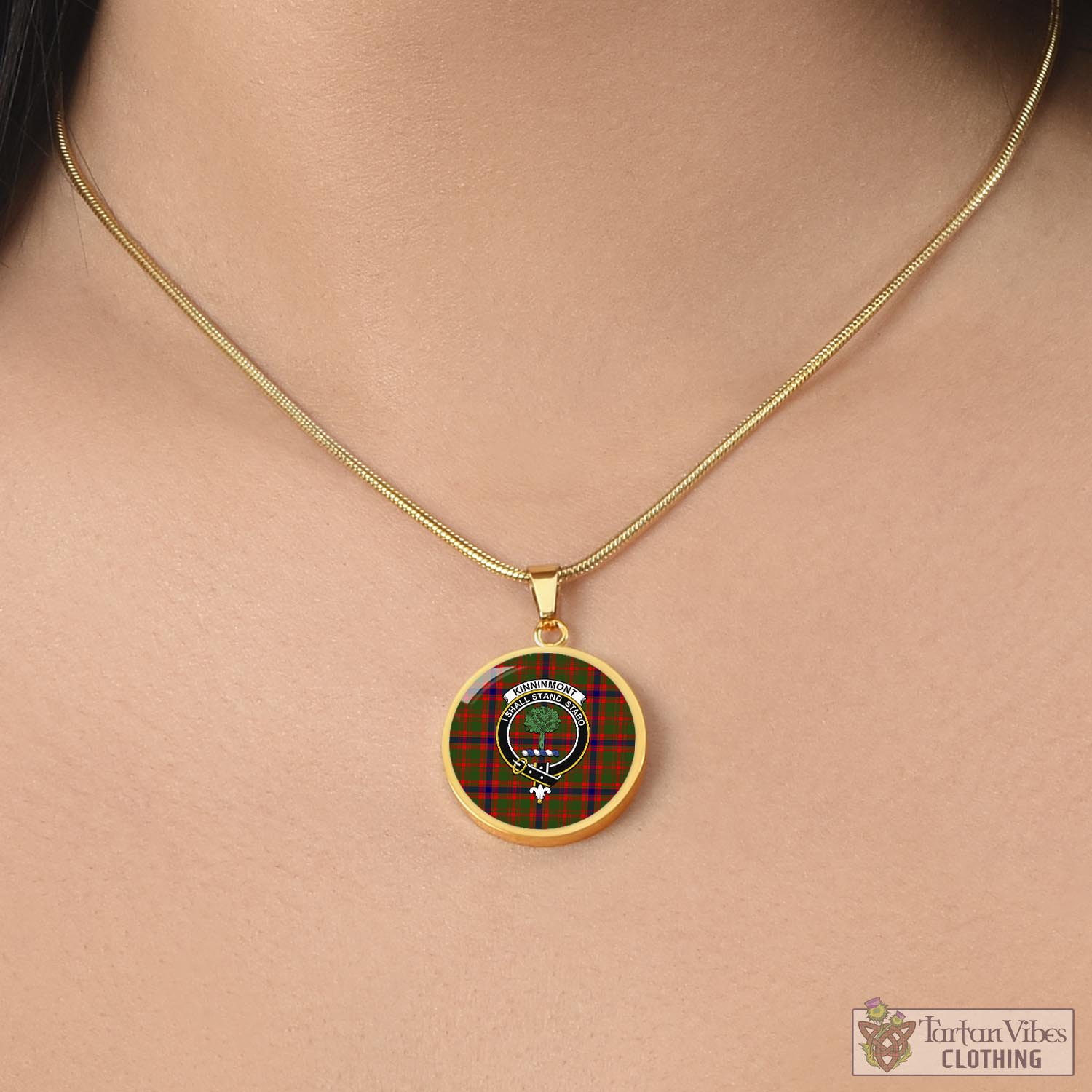 Kinninmont Tartan Circle Necklace with Family Crest - Tartan Vibes Clothing